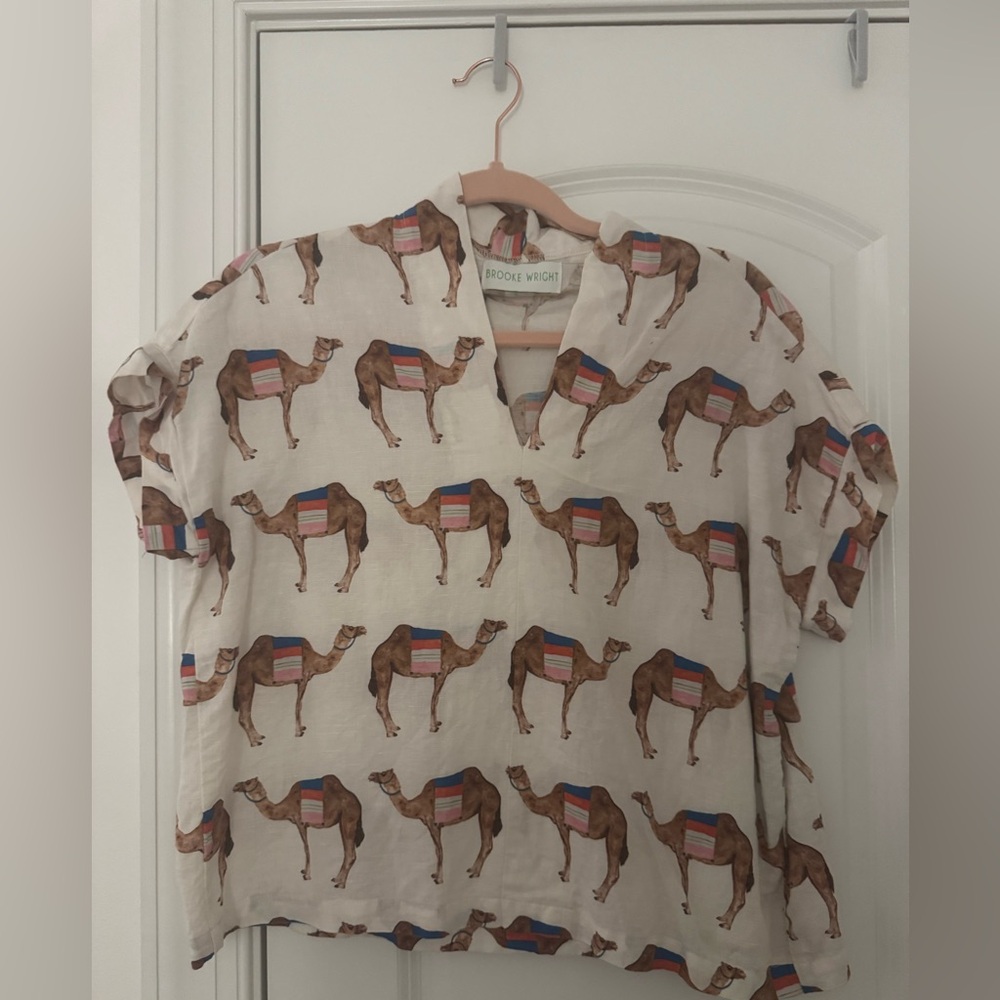 Women’s Camel Pattern Shirt - Beige linen